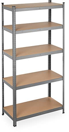 Relaxdays Schwerlastregal, Traglast 875 kg, 5 Ebenen, zum Stecken, Keller, Garage, Stahl, HxBxT: 180 x 90 x 45 cm, grau