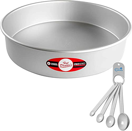 Fat Daddios Round Cake Pan, 13 x 3 Inch, Silver, with a Lumintrail Measuring Spoon Set