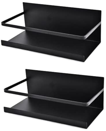 Luchs – 2er Set Magnetisches Regal für Kühlschrank aus Edelstahl, Hängeregal, Küchenregal, Gewürzregal, Kühlschrank Regal, Organizer mit Haken (Schwarz)