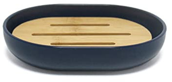 Douceur d'Intérieur Seifenschale, Polyster Bambus, Blau, 12,2 x 9,3 x 2,5 cm