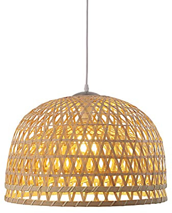 MTDYD Kitchen Island Decoration Hanging Lamp, Arc-top Bamboo Chandelier, Half-Open Rattan Woven Pendant Light, Ceiling Light, Adjustable Height