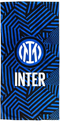 Inter Strandtuch aus Frottee, 70 x 140 cm, Logo, 100% Baumwolle, offizielles Produkt, schwarz-Blaue Grafik