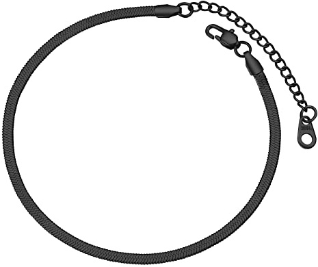 FOCALOOK Damen Herren klassische Fußkette Schwarz 3mm breit Schlangenkette Knöchel Armband 22+5cm verstellbar schlicht Fußkette Modeschmuck für Mädchen Jungen