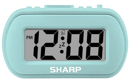 Sharp Battery Alarm Clock with Soft-Touch Case and Blue Backlight, Mint
