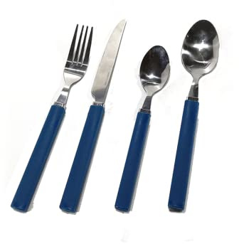 Set Posate 24 Pezzi Jolie Acciaio Inossidabile (INOX) con Maniche in plastica Colore Blu- 6 x Forchette, 6 x Coltelli Cena, 6 x Cucchiai Cena, 6 x Cucchiaini