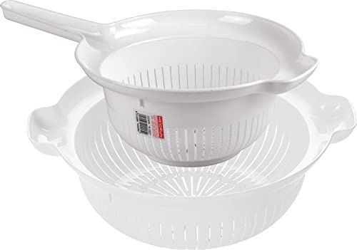 Heidrun Colour Plastic Colander Strainer 2pc 30cm 24cm (White)