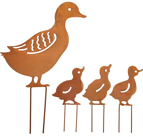 4 piezas de patos de metal para jardín, siluetas de animales, estatuas de pato, decoración de jardín, estatua de jardín, estatua de jardín, óxido para camino, patio, césped, decoración de jardín