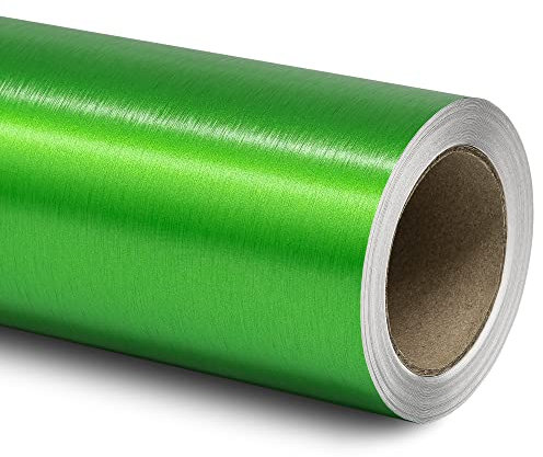 Folindo® 3D Chrom gebürstet Grün Autofolie (13€/m²) | 200 x 152 cm | Selbstklebende Luftkanal Folie zur Auto Folierung | Blasenfrei