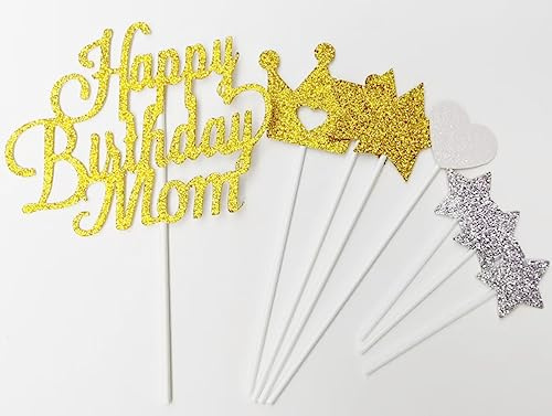 AILEXI 8 Counts Glitter Kuchen Dekorieren Toppers FÜR - Happy Birthday Mom Gold