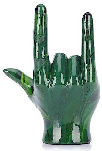 LCCCK Emerald Green Hand Gesture Decor Statue, Modern Home Decor Accent Peace Sign Decor and Loving Sign Language Decor, for Music Room, Countertop, Dining Table, Bookshelf, Aesthetic Decoration
