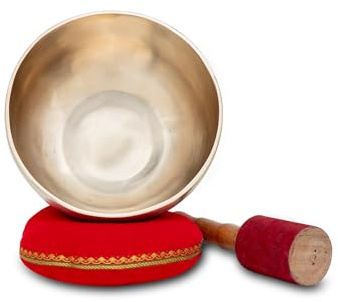 XDrum Therapeutic Klangschale Ton G / 700 g Komplett Set, Ca. 16, Kissen | Handgehämmerte Klangschale für Halschakra (Vishuddha), Gestimmt auf Ton G, Legierung aus 7 verschiedenen Metallen, Ca. 16