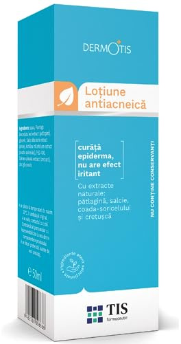 TIS Lozione Antiacne Cicatrizzante, Viso, Brufoli, Pori Dilatati, Punti Neri, Regola il Sebo, Purificante e Astringente, Stimola la Rigenerazione Cellulare - 50ml