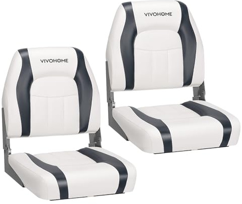 VIVOHOME Folding Low Back Boat Seats 2 Pack, Waterproof Boat Captain Chairs, 4 Mounting Screws Included, White and Gray