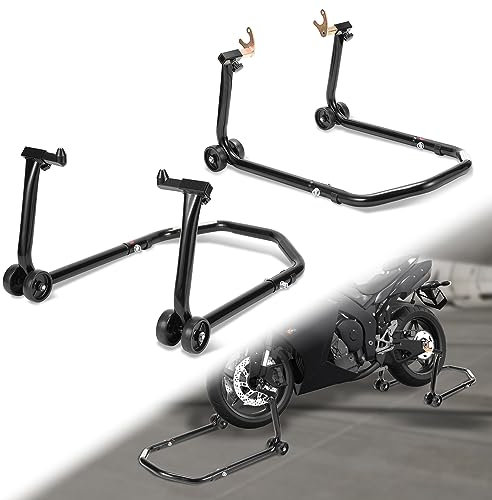 Izrielar Motorradständer Hinten & Vorn Motorrad Montageständer Transportständer Schwarz Belastbar bis 300 kg pro Ständer, Breitenverstellbar