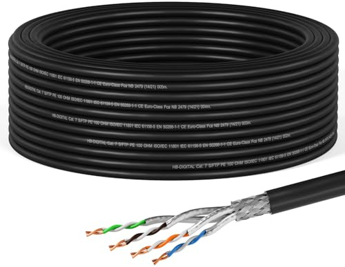HB-DIGITAL 15m CAT 7 Netzwerkkabel Outdoor - Schwarz | LAN Kabel Verlegekabel, S/FTP AWG23, doppelt geschirmt PiMF, reines Kupfer, max 10Gbit/s