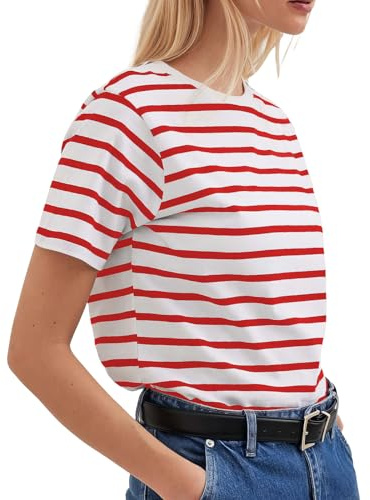 MGizo DtiSpectrum T-Shirt da Donna Classica A Maniche Corte in Cotone A Righe, vestibilità Ampia, con Comodo Scollo Rotondo, Top Casual da Donna