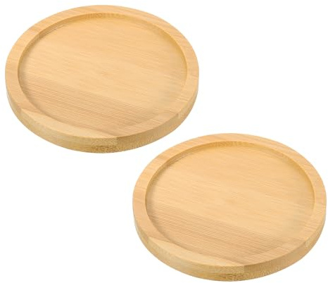 PATIKIL Vassoio in Legno bambù, 2pz 3 Pollici Vassoio Rotondo Drenaggio Piante in Legno Vaso Piante Succulente Sottovaso Piante Bonsai per Casa Balcone