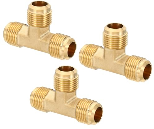 PATIKIL Conector de Tubo en T de Latón de 5/8 x 5/8 x 5/8 Paquete de 3 Adaptador de Tubo de Conexión de Brida para Aire Acondicionado Refrigeración y Fontanería