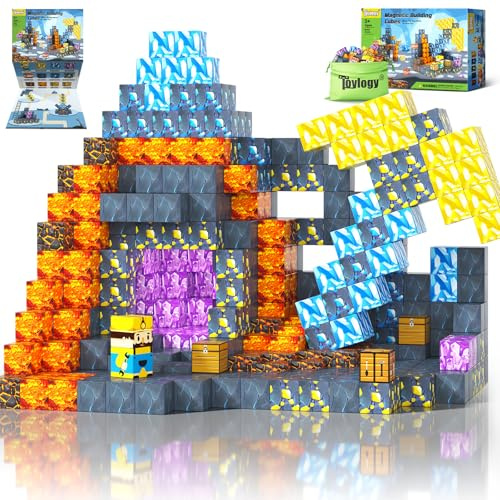 Magnetische Bausteine-Bauen Mine Magnete Welt Sword Edition Mine Spitzhacke Caverns Magnetic Tiles für Jungen und Mädchen ab 3-4 4-5 6-8, Montessori Outdoor Spielzeug Kinder Spiele für Kinder ab 3+