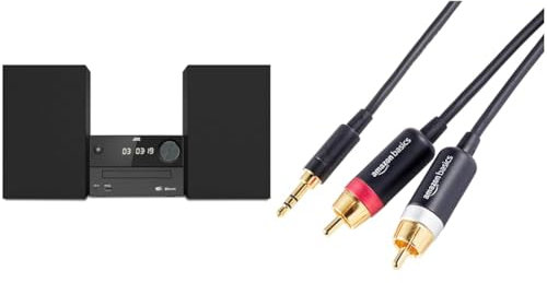 JVC UX-C25DAB - Micro HiFi-System mit CD, USB, Bluetooth & Amazon Basics PBH-19822 RCA Audiokabel, 3,5-mm-Klinkenstecker auf 2 x Stecker, 2.4 m, Schwarz