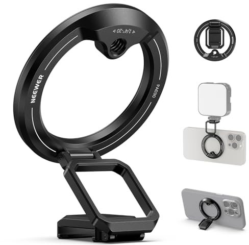 NEEWER Handy Stativ magnetische Telefon Mount Halterung mit Cold Shoe, 1/4 Gewinde, faltbares Phone Rig, kompatibel mit MagSafe iPhone 15 Pro Max 15 Pro für Videoaufnahmen, Klebering enthalten, PA030