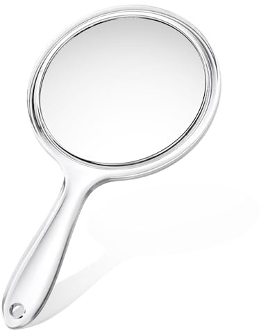 Petit miroir à main grossissant x/x1 avec poignée, miroir double face de 9,7 cm avec poignée, miroir de maquillage rond en acrylique transparent, miroir cosmétique à main transparent