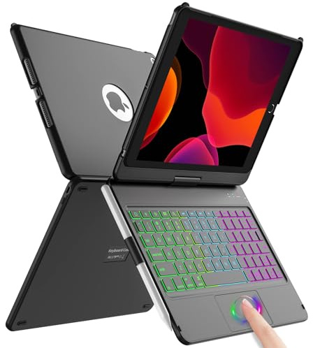 aMZCaSE Tastatur Hülle für iPad 10.2 für 9/8/7 Gen | 360° Flip Hardshell Slim Cover Kabellose Bluetooth Tastaturhülle mit 7 Hintergrundbeleuchtung Auto Sleep/Wake