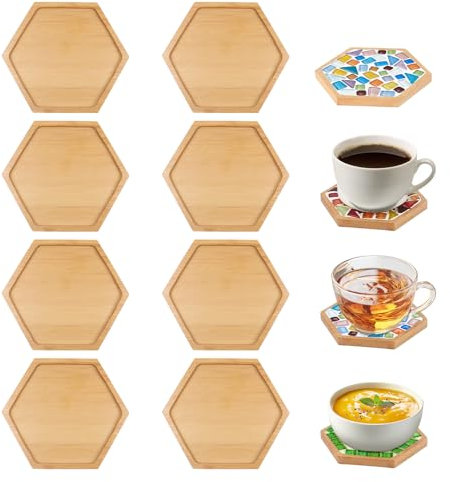 RAFIYU 8 Pezzi Sottobicchieri a Mosaico in Bambù, Sottobicchieri Legno, Kit Sottobicchiere Mosaico, Sottobicchieri per Candele, per Artigianato Piante Tazze Vasi di Fiori Fai da Te Decorazione