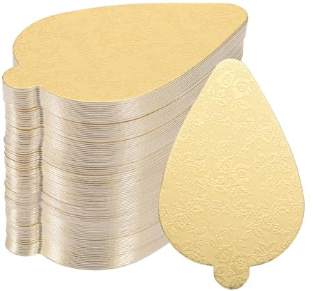 sourcing map 100pcs Mini Cake Boards, Mousse Cake Cardboards Leaf Cake Bases Plates Cupcake Dessert Displays Base Tray for Cupcakes, Cakes, Pastries, Dessert Base (Floral Gold)