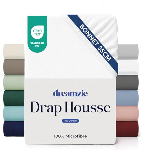 Dreamzie Lakan 180 x 200 Keps 35 cm för tjock madrass - 100% mikrofiber - Bruten Vit, certifierad kemikaliefri (Oeko TEX), Lakan med full resår