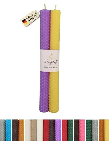 Wachsmann Velas de cera de abejas enrolladas a mano, 100% cera de abejas, juego de 2 unidades en muchos colores, fabricado en Alemania