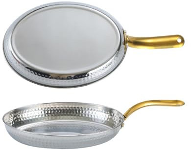 Español Paellera, Acero Inoxidable 304 Martillado A Mano Sartén Para Marisco Sin Palo Plato Para Langosta Con Asas Asas Remachadas Para Casa O Restaurantes, 22cm, Silver
