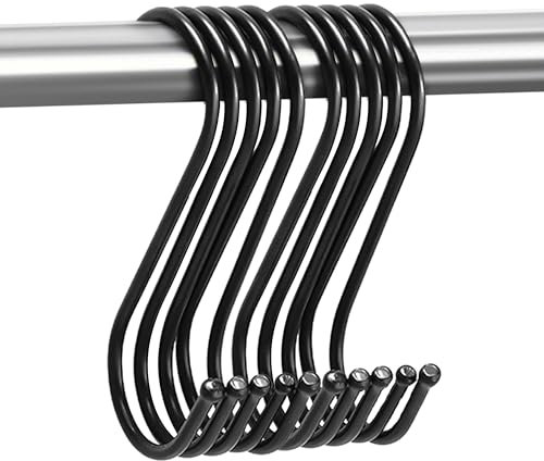 GEMMAHW 12CM Large S Hooks for Hanging (10-Pack), Black Iron S Hooks for Kitchen, Bathroom, Garden, Heavy Duty, Rust Resistant, Easy Install, Reusable