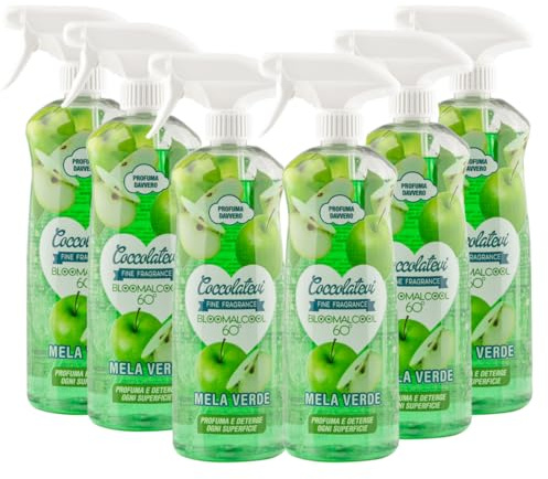 COCCOLATEVI Bloomalcool 60° 750 ml, Detergente Multiuso Profumato, Deterge e Profuma, Ideale per Cucina, Bagno e Superfici Dure, Senza Risciacquo (750 ml (confezione da 6), Mela Verde)