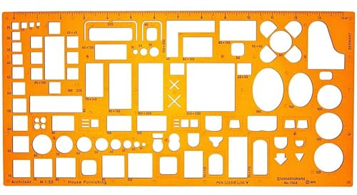 Architektur Schablone 1:50 - Architekten Schablone - Möbel Zeichenschablone Innenarchitektur - Technische Zeichenschablone - Architektur Schablonen für Technisches Zeichnen - Maßstab 1:50
