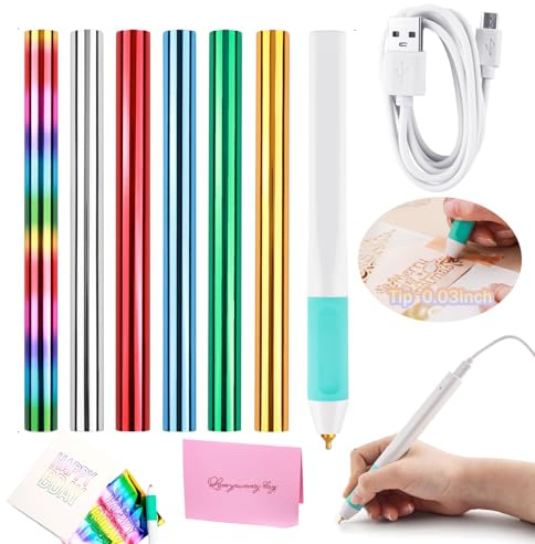 7PCS/Set Hot Heated Foil Pens & Hot Foil Roll Set for Card Making Craft Scrapbooking Drawing Pen with USB Cable DC5V Write, Draw, Trace, and Stencil Your Way to Shiny Foiled Beauty Using the Hot Foil