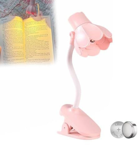 CQSVUJ Lampe de Lecture en Forme de Fleur Pastel Mignonne Portable pour Lit, avec 10 Piles, Réglable à 180°, pour Les Yeux (Rose)