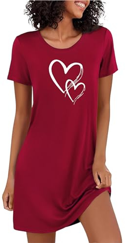 Marvmys nattlinne dam kortärmad sovskjorta bomull tryckt sovskjorta sommar t-shirt sovskjorta kvinnor nattkläder sovklänning, Mörkröd, 3XL