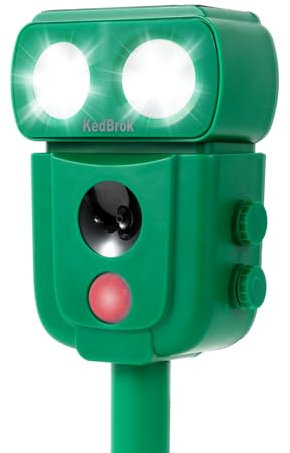 KedBrok Repellente Gatti, Repellente per Animali, Ultrasonico Solare Alimentato Repellente per Uccelli Deterrente per Piccioni, Uccelli, Cani, Gatti, Topi, Volpi e Animali, 4 Modalità Regolabili