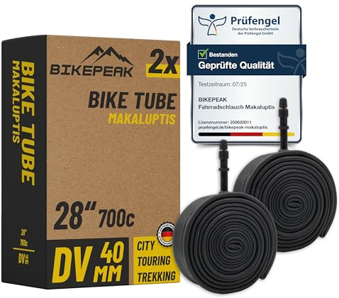 BikePeak 2x Camera d'aria flessibileper bicicletta, 28 pollici, Valvola Dunlop Italiana nera 40 mm, ETRTO 28/47-622/635-2 pezzi Makaluptis