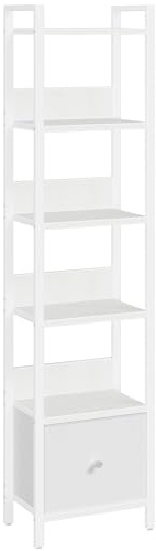 MAHANCRIS Librería, Estantería de 6 Baldas con Cajón Extraíble, Estante Vertical para Espacios Pequeños, Adecuada para Salón, Dormitorio, Estudio, Cocina, Blanco ABKWT66101