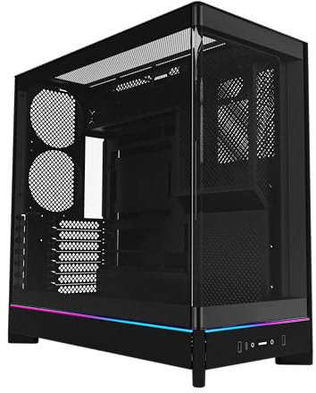 MONTECH HS02 Boîtier PC ATX pour tour moyenne, PC de jeu, haut débit d'air, disposition réversible, panneau avant en verre trempé incurvé robuste, design encastrable, panneaux sans outils, blanc, US