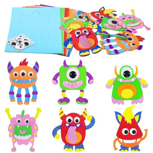Kinder Monsters Bastelsets, Filz Monsters Bastelsets Halloween Kreativsets zum Basteln, Kindergeburtstag Basteln Kinder Kreative Bastelhandwerk mit Aufkleber für Jungen Mädchen Halloweenzeit Karneval