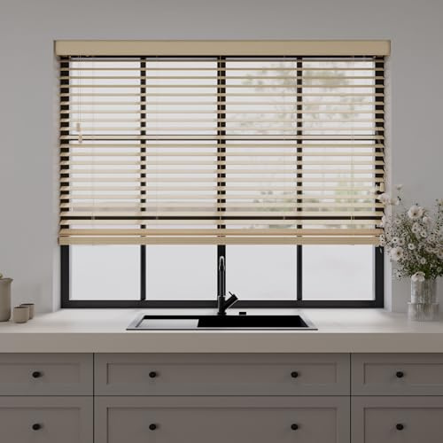 Cocoon Holz Jalousien Fenster Innen 200 x 175 - Naturel - 50mm Lamellen | Holzjalousie - Paulownia Holz - Einfache Montage - Lichtregulierung - Vollständiger Grössenbereich - 3 Zeitlosen Farben