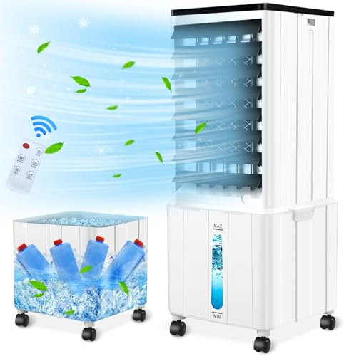 Klimaanlage ohne Abluftschlauch, 12L Klimaanlage Mobil mit 12H Timer, 3 Modus, 40dB, 60W, 120°Oszillation, Abnehmbare Wassertank, Fernbedienung, Leise Klimagerät Luftkühler für Wohnung Zimmer Räume