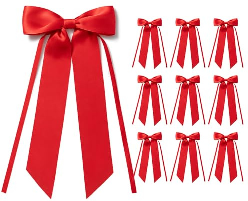 MORSUNBELA Schleifen Deko Geschenkschleife Groß für Hochzeit Rot | 10 große Geschenkschleifen, elegante Deko für Hochzeit,Kommunion,Geburtstag,Weihnachten,Girlanden und Geschenkverpackungen