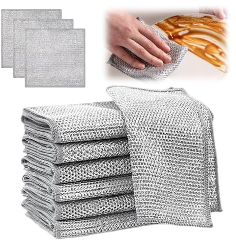 AHRLIC 10PCS Steel Wire Dishwashing Cloths Non Scratch Double Layer Reusable Miracle Cleaning Rags 20x20cm Multipurpose Dishcloths for Kitchen Dish Towel