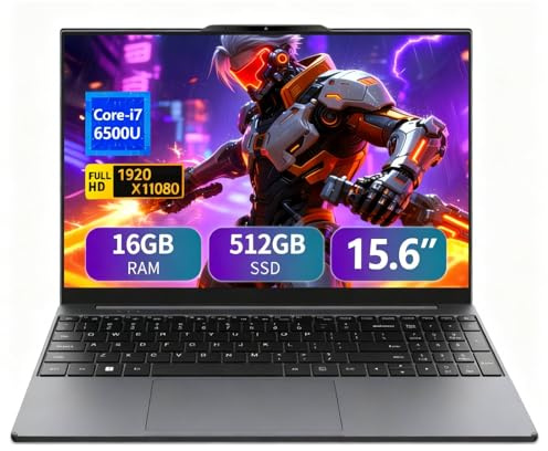 DIAKUOE 15,6 Pulgadas Ordenador Portátil Core i7-6500U CPU,16GB RAM 512GB SSD, Gaming PC Portatil IPS Pantall, Win 11 Portátil Teclado Retroiluminado,Laptop Type-C/WiFi 5/USB 3.0/Mini HDMI/TF/5000mAh