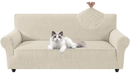 YSTELLAA Sofa Überzug 3 Sitzer Stretch, Kratzfester Sofabezug rutschfest Mit Armlehne, Universal Couch Überzug Dicke, Sofa Cover Waschbare, Für Wohnzimmer, Beige