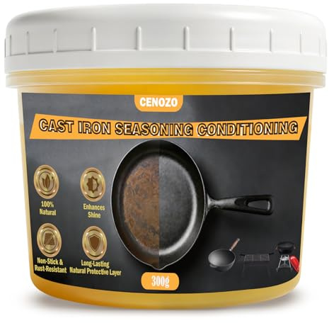 cenozo 300g Einbrennpaste,Dutch Oven Pflegepaste,100% Natürlich Gusseisen Pflege Antihaft und Rostschutz,Outdoor-Grillen Zubehör Einbrennpaste Gusseisen für Dutch-Oven,Grillrost,Gusseisen Pflege